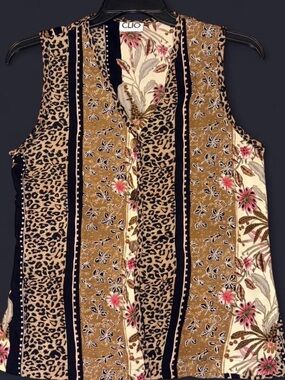 Clio Mixed-Print Sleeveless Tank in Tan, Black & Cream